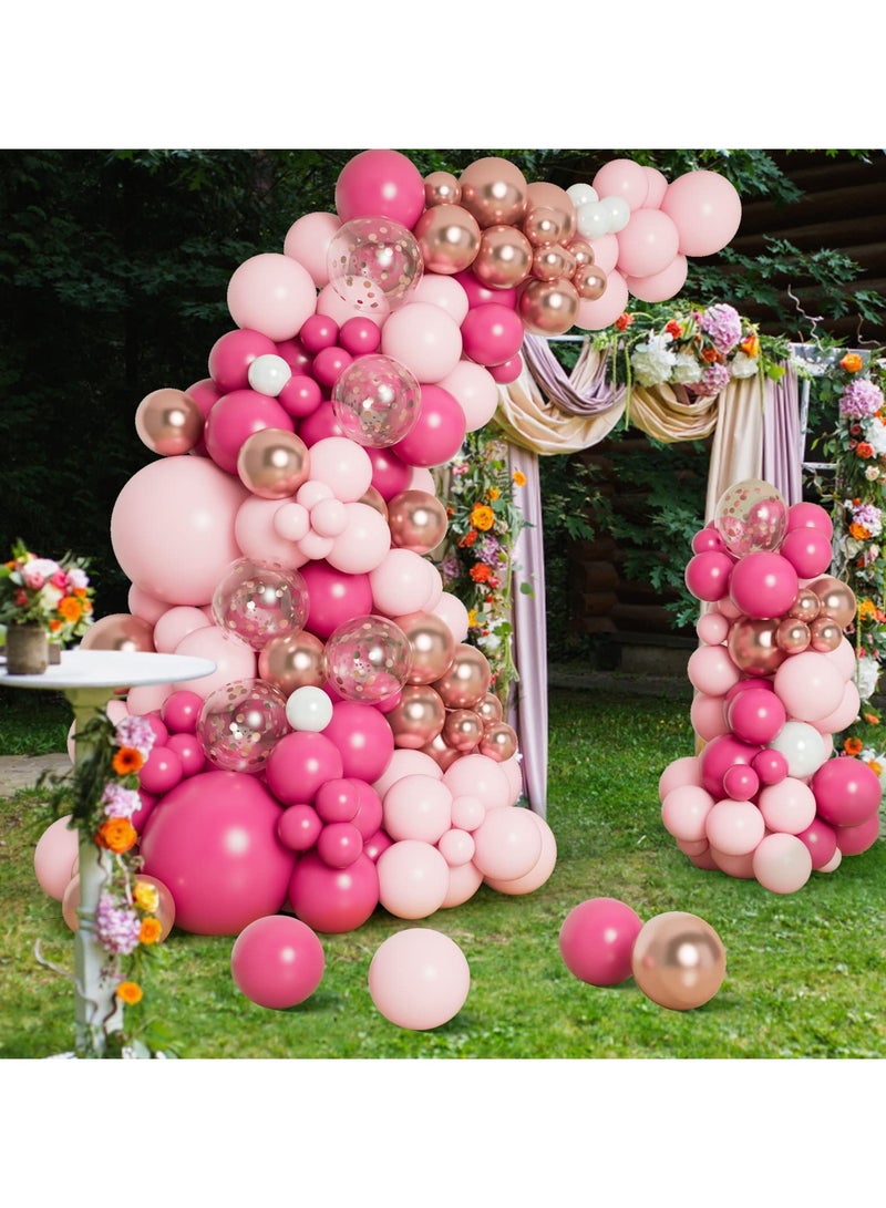 Pink Balloon Arch Kit,140Pcs Hot Pink Balloons Arch Garland Kit with Hot Pink Balloons,White Metallic Rose Gold Confetti Balloons for Girls Birthday Party,Baby Shower Decoration,Wedding,Bridal Shower - Image 2