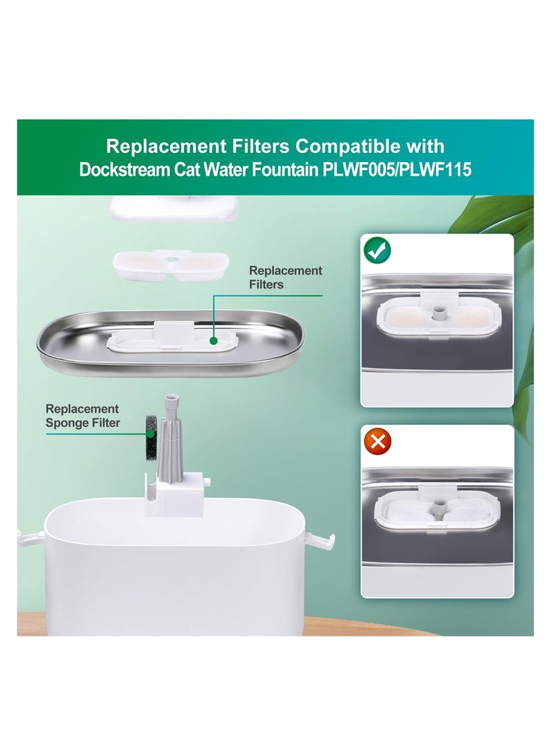 Cat Water Fountain Filter, 4 Pack Replacement Filters for Dockstream 2.5L/84oz Cat Fountain PLWF005/PLWF115, Triple Filtration System Replacement Filters for Ultra Quiet Pet Water Fountain
