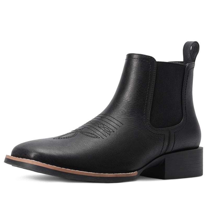Choiran Western Ankle Cowboy Boots for Men - Mens Square Toe Chelsea Boots for Men Casual Retro Stylish Black - Image 1
