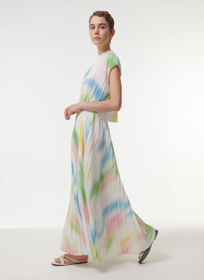 leem Abstract Print Pleated Top