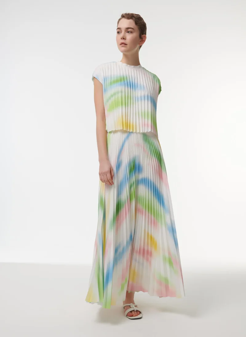 leem Abstract Print Pleated Top