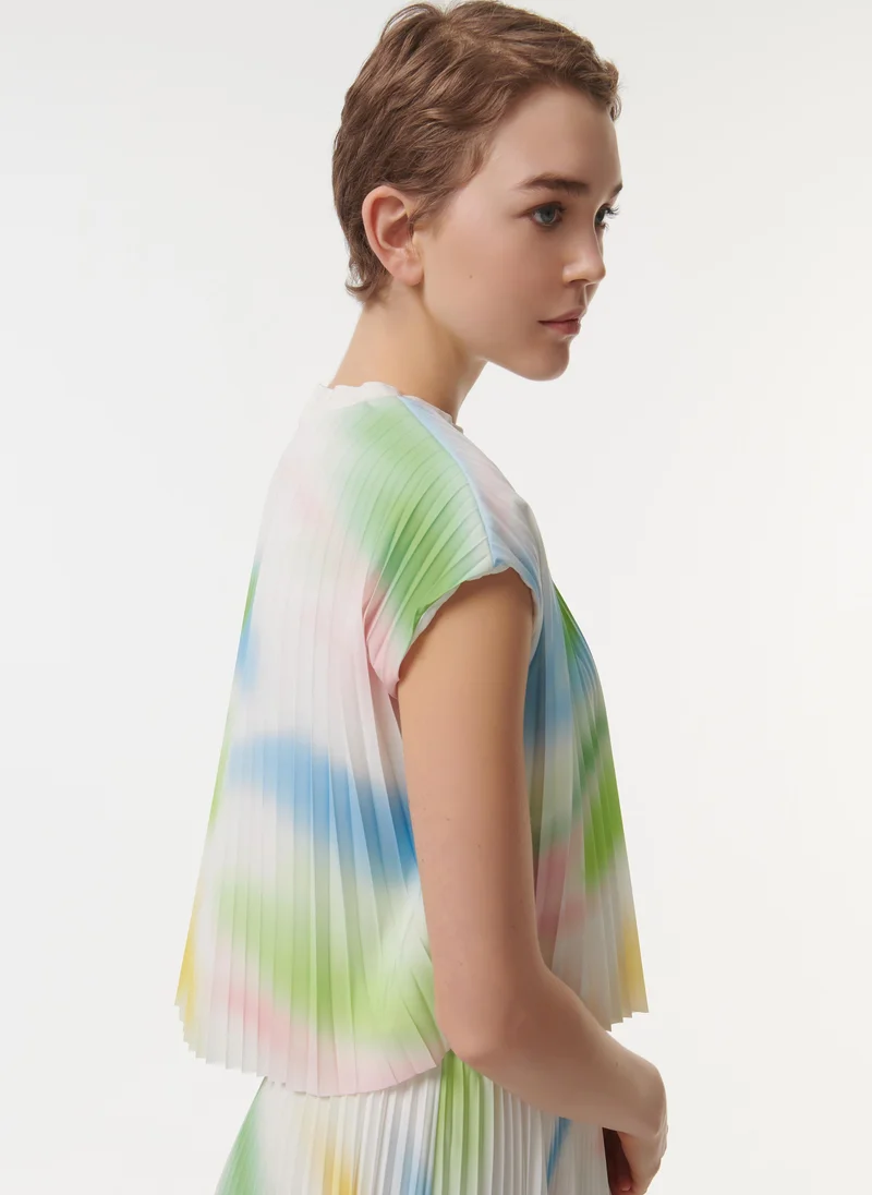 leem  Abstract Print Pleated Top for Women | Best Price UAE
