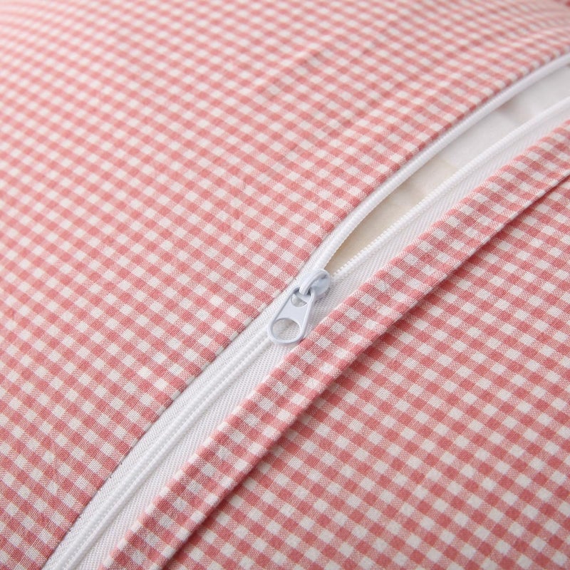 Silnuo Pink/White Ruffle Plaid Throw Pillow Covers Farmhouse Checkered Gingham18 x18 Pillow Shams Washed Cotton Vintage Pillowcases for Couch,Sofa,Bed and Living Room - Image 4