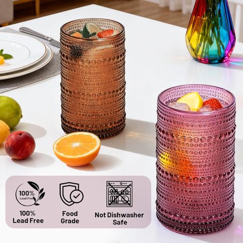GGOLDMER Colored Hobnail Drinking Glasses Set of 6, 12oz Vintage Kitchen Glassware, Embossed Design Water Glasses, Glass Cups, Water Tumbler for Beer, Juice, Cocktail, Whiskey, Milk - Image 3