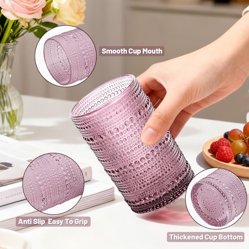 GGOLDMER Colored Hobnail Drinking Glasses Set of 6, 12oz Vintage Kitchen Glassware, Embossed Design Water Glasses, Glass Cups, Water Tumbler for Beer, Juice, Cocktail, Whiskey, Milk - Image 4