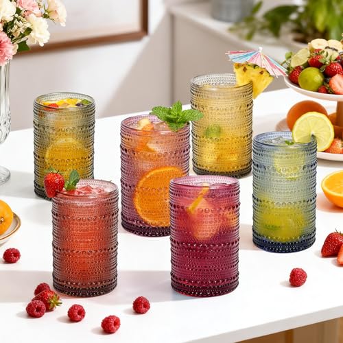 GGOLDMER Colored Hobnail Drinking Glasses Set of 6, 12oz Vintage Kitchen Glassware, Embossed Design Water Glasses, Glass Cups, Water Tumbler for Beer, Juice, Cocktail, Whiskey, Milk - Image 5