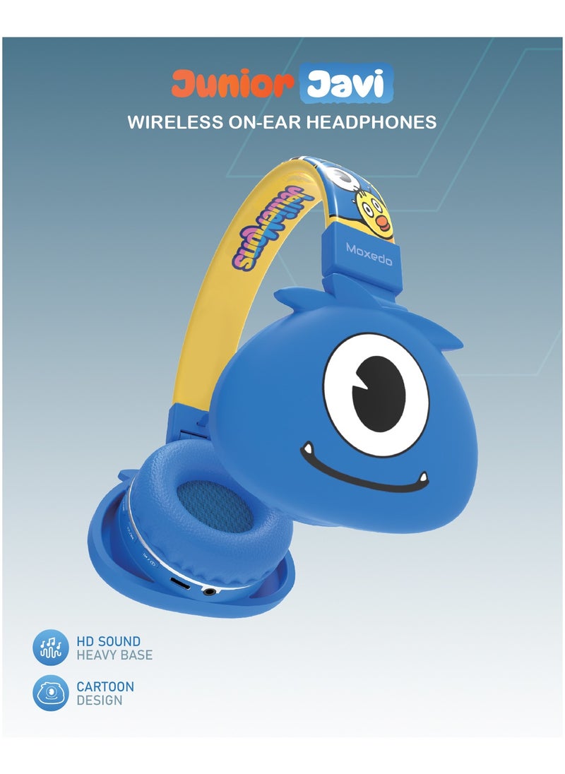 Moxedo - Moxedo Junior Wireless On-Ear Headphones for Kids Adjustable Foldable Design Stereo Headphone 90dB with Built-In Microphone Compatible for iPad/Phone/Tablet and Other Devices (Junior Javi) - Image 1