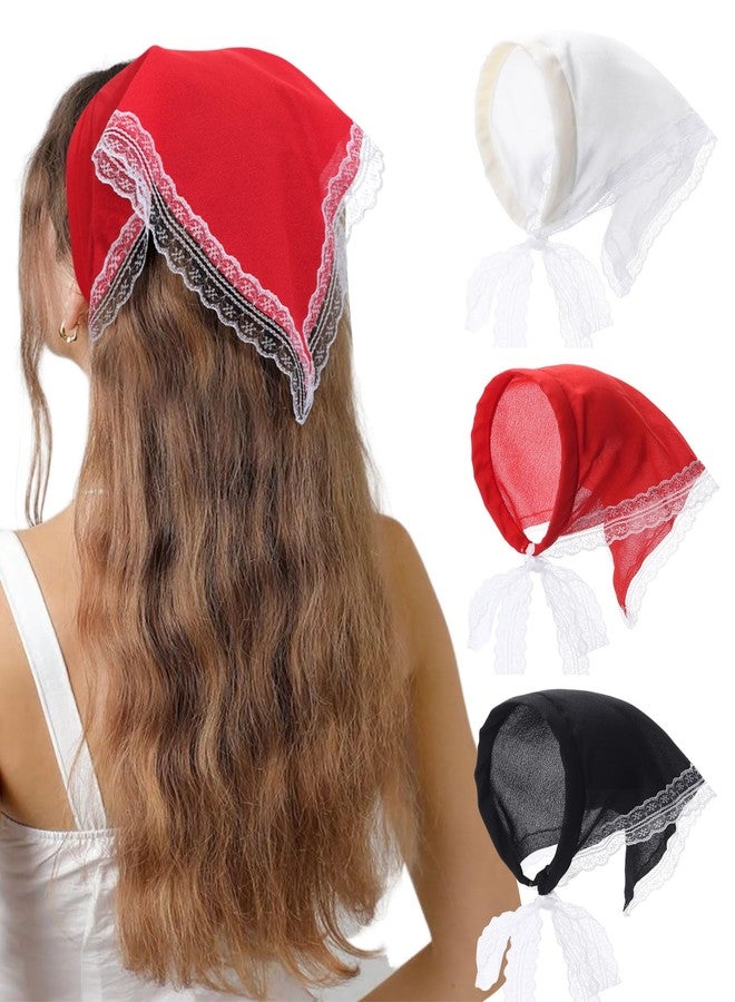 Molans 3PCS Triangle Headband Scarf for women - Fashion Kerchief Accessories with Lace Trim Adjustable Bohemian Hair Bandanas - Image 1