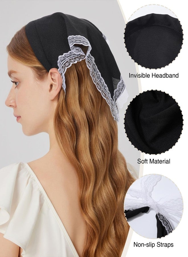 Molans 3PCS Triangle Headband Scarf for women - Fashion Kerchief Accessories with Lace Trim Adjustable Bohemian Hair Bandanas - Image 3
