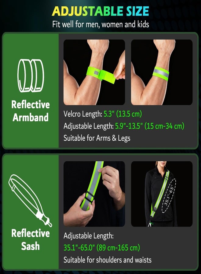 Samlior Reflective Walking Gear at Night, High Visibility Safety Reflective Sash Belt and 2-Pack Armband Set, Night Running Safety Gear for Women Men Kids (Green) - Image 4