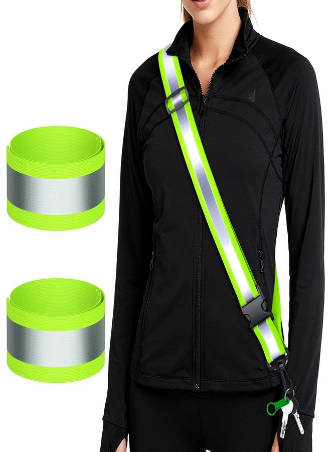 Samlior Reflective Walking Gear at Night, High Visibility Safety Reflective Sash Belt and 2-Pack Armband Set, Night Running Safety Gear for Women Men Kids (Green) - Image 1