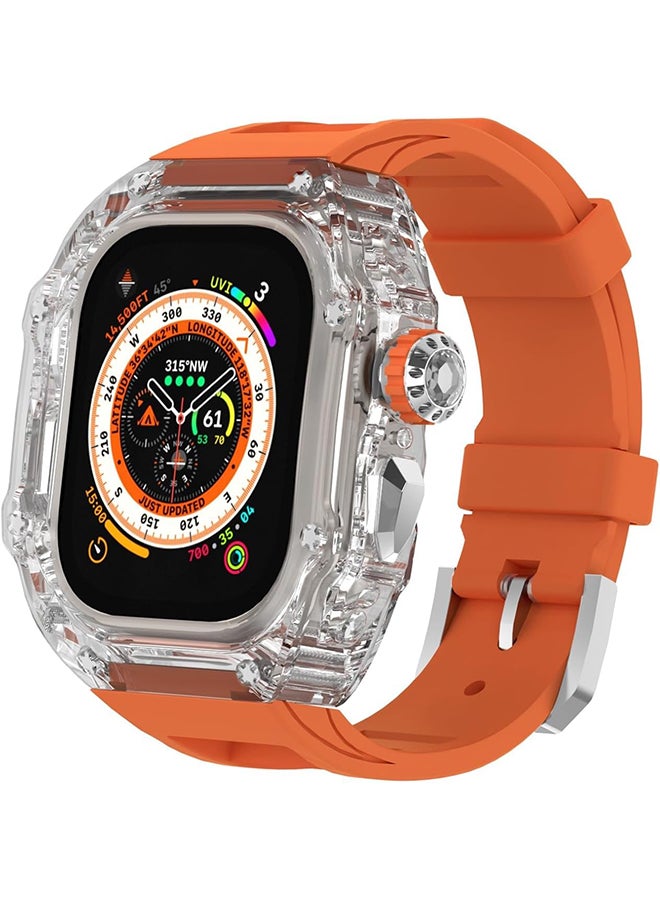 O Ozone Transparent Case with Rubber Band Compatible with Apple Watch Ultra 49mm, Rugged Bumper Case TPU Crystal Sport Shockproof Protective Case Men- Orange - Image 1