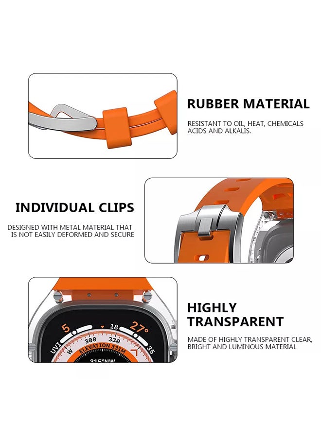 O Ozone Transparent Case with Rubber Band Compatible with Apple Watch Ultra 49mm, Rugged Bumper Case TPU Crystal Sport Shockproof Protective Case Men- Orange - Image 3