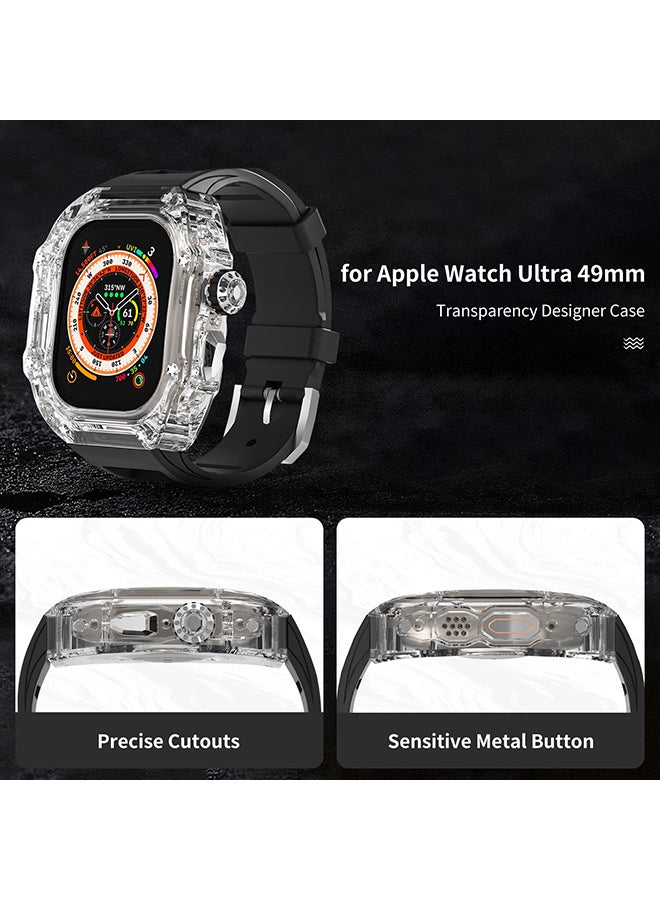 O Ozone Transparent Case with Rubber Band Compatible with Apple Watch Ultra 49mm, Rugged Bumper Case TPU Crystal Sport Shockproof Protective Case Men- Orange - Image 2