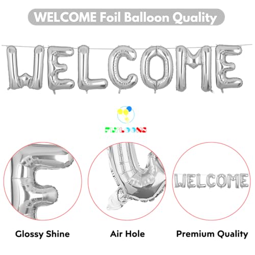 Flyloons Welcome Banner Silver for Birthday Wedding Office Home Baby Boy Girl Foil Balloon Decoration Decor Celebration - Image 2