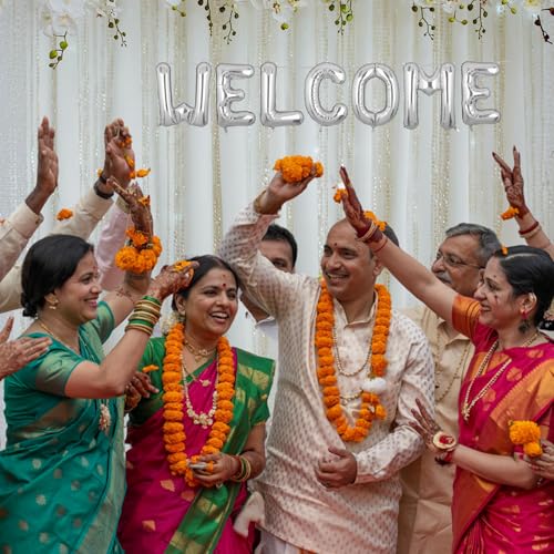 Flyloons Welcome Banner Silver for Birthday Wedding Office Home Baby Boy Girl Foil Balloon Decoration Decor Celebration - Image 4