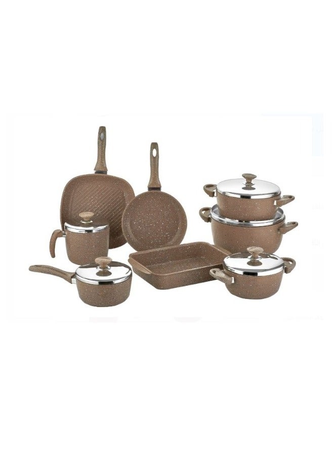سافلون طقم قدور تركي مدور صافلون 13 قطعة جرانيت بني - Image 2