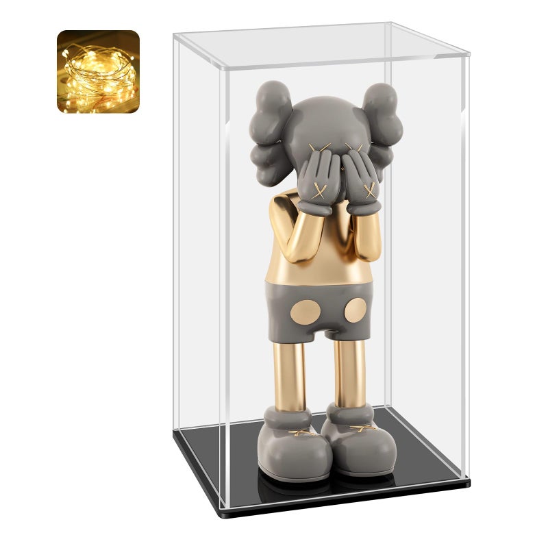 LANSCOERY LANSCOERY Acrylic Display Case Assemble Showcase Display Box for Collectibles with Dustproof  Seamless Display Design 6x6x10inch Black Base 