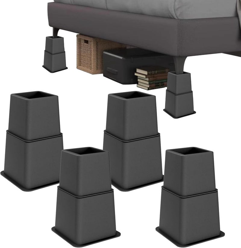 Demiwise Heavy Duty Bed Risers - Set of 4 Adjustable Furniture Risers, Elevation Heights of 3, 5 & 8 Inches, Supports Up to 1,300 lbs for Bed, Couch, Table & Chair(Grey) - Image 1
