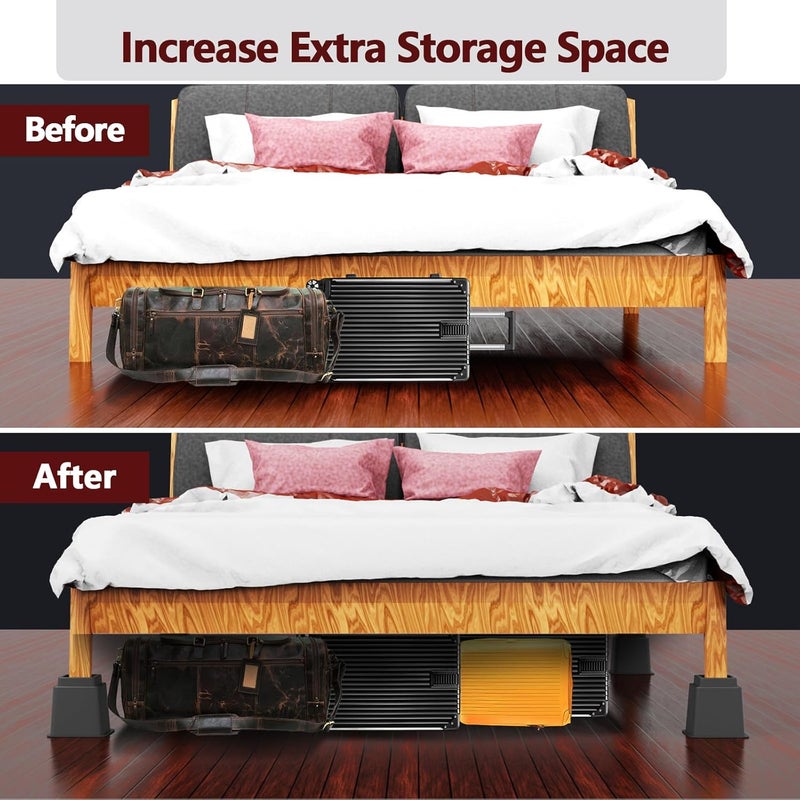 Demiwise Heavy Duty Bed Risers - Set of 4 Adjustable Furniture Risers, Elevation Heights of 3, 5 & 8 Inches, Supports Up to 1,300 lbs for Bed, Couch, Table & Chair(Grey) - Image 4
