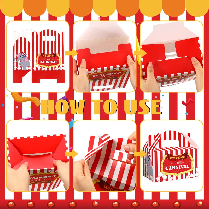 Dunzoom Carnival Themed Treat Boxes Circus Party Cardboard Treat Candy Box Carnival Favor Boxes Paper Gift Container for Birthday Holiday Party Gift Wrapping(24 Pcs) - Image 4