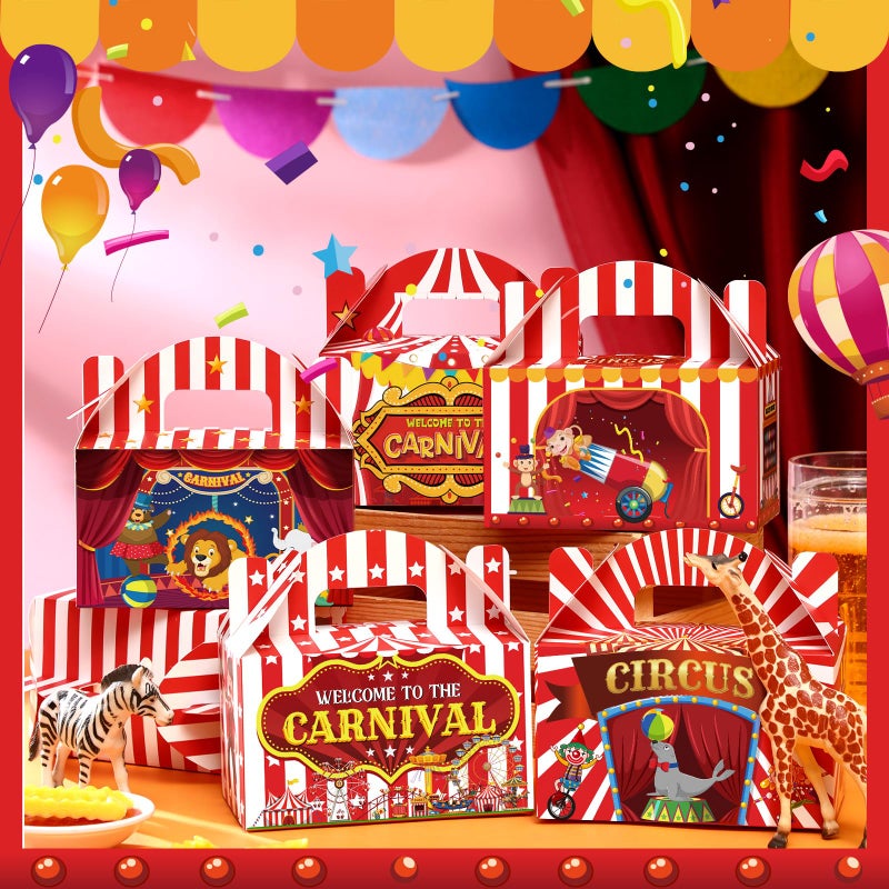 Dunzoom Carnival Themed Treat Boxes Circus Party Cardboard Treat Candy Box Carnival Favor Boxes Paper Gift Container for Birthday Holiday Party Gift Wrapping(24 Pcs) - Image 3