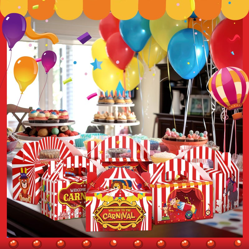 Dunzoom Carnival Themed Treat Boxes Circus Party Cardboard Treat Candy Box Carnival Favor Boxes Paper Gift Container for Birthday Holiday Party Gift Wrapping(24 Pcs) - Image 5