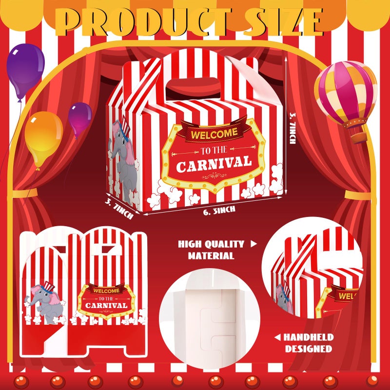 Dunzoom Carnival Themed Treat Boxes Circus Party Cardboard Treat Candy Box Carnival Favor Boxes Paper Gift Container for Birthday Holiday Party Gift Wrapping(24 Pcs) - Image 2