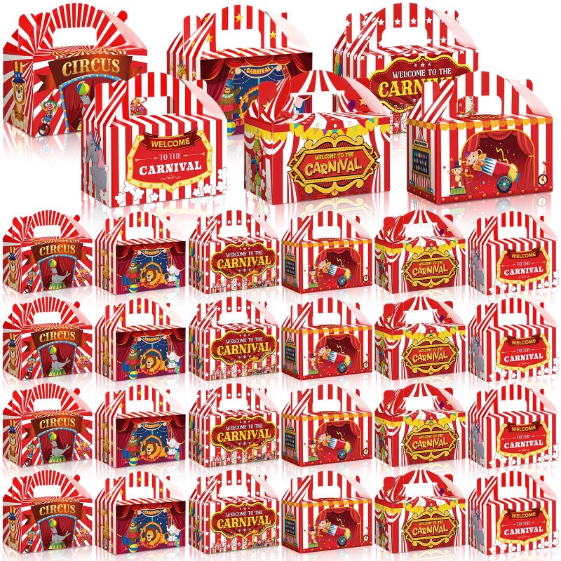 Dunzoom Carnival Themed Treat Boxes Circus Party Cardboard Treat Candy Box Carnival Favor Boxes Paper Gift Container for Birthday Holiday Party Gift Wrapping(24 Pcs) - Image 1