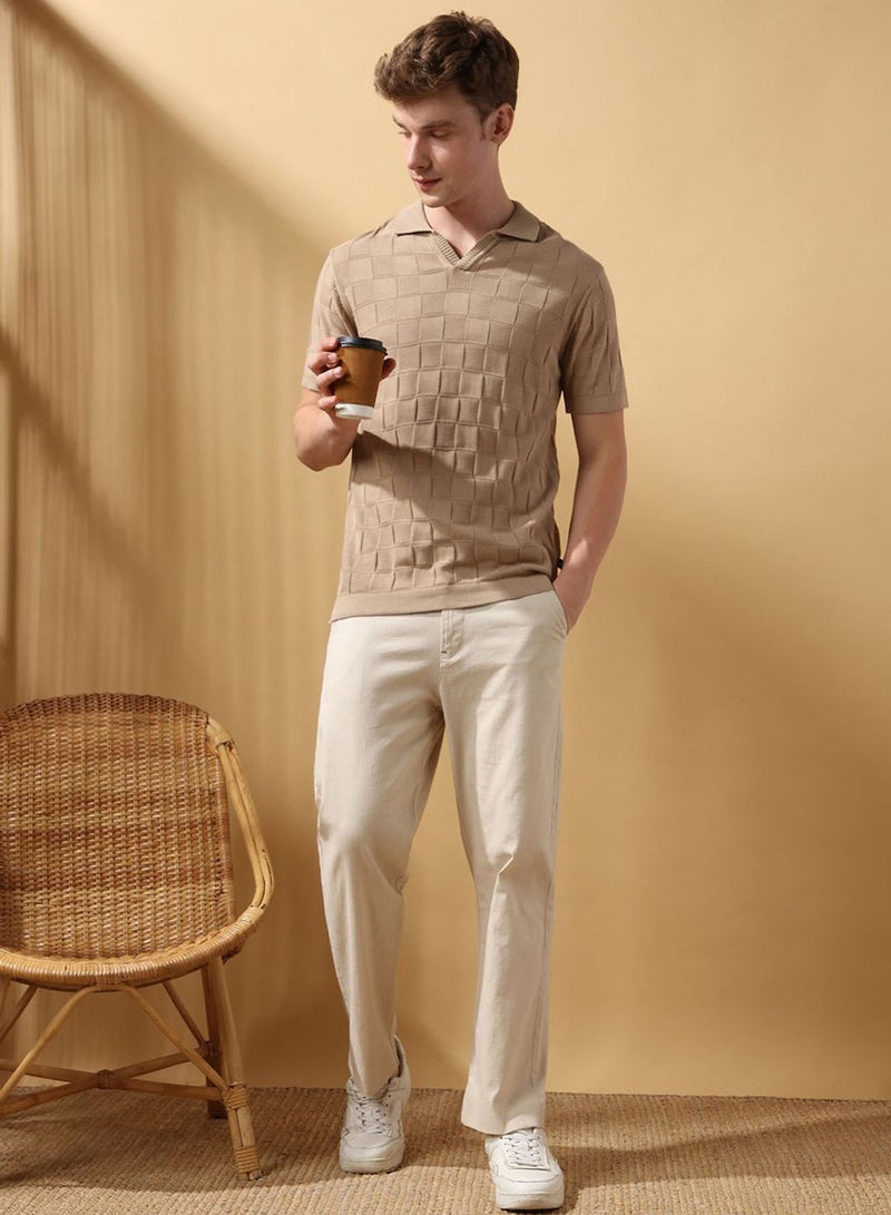 Dennis Lingo Men'S Beige 100% Cotton Solid Pattern Full Length Chinos Relaxed Trouser - Image 4