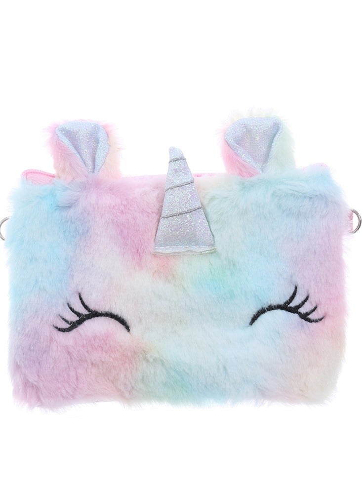 SOLARAE Shoulder Bags Little Girls Wallets Shoulder Bags Messenger Bags Plush Unicorn Shoulder Bags Tie Dye Rainbow Kids Coin Purses Cute Princess Handbags Kids Accessories for Girls - Image 2
