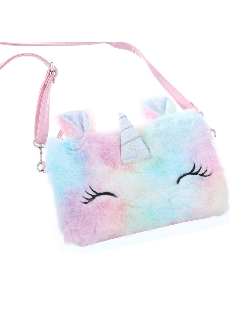 SOLARAE Shoulder Bags Little Girls Wallets Shoulder Bags Messenger Bags Plush Unicorn Shoulder Bags Tie Dye Rainbow Kids Coin Purses Cute Princess Handbags Kids Accessories for Girls - Image 1