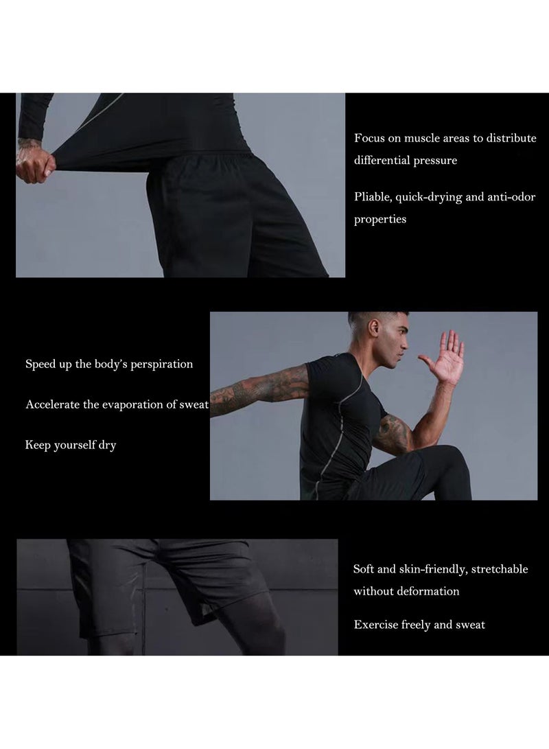 2-Piece Short Sleeve Shorts Men's Compression Shirts, Athletic Compression Tops Cool Dry Workout T Shirt, Base Layer Undershirt Shorts  - Image 4