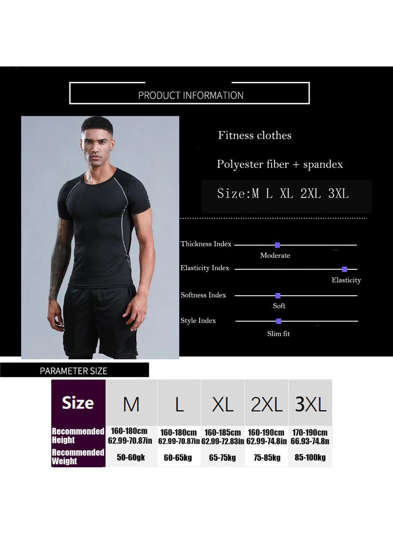 2-Piece Short Sleeve Shorts Men's Compression Shirts, Athletic Compression Tops Cool Dry Workout T Shirt, Base Layer Undershirt Shorts  - Image 5