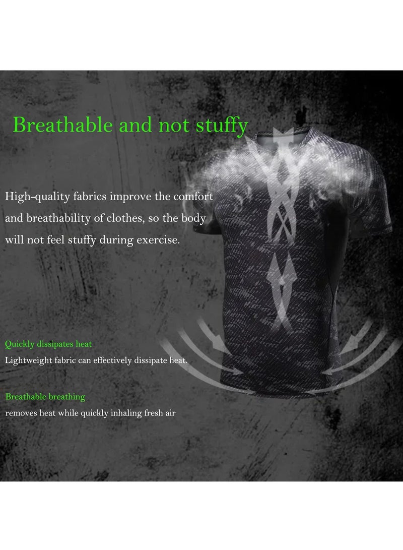 2-Piece Short Sleeve Shorts Men's Compression Shirts, Athletic Compression Tops Cool Dry Workout T Shirt, Base Layer Undershirt Shorts  - Image 3