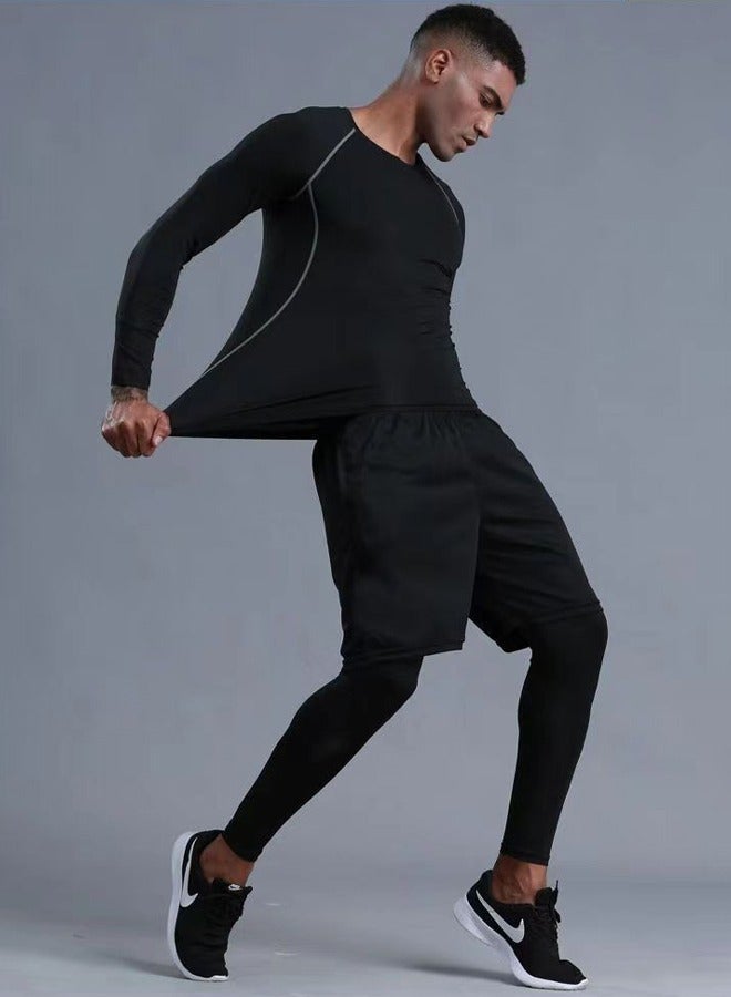 2-Piece Short Sleeve Shorts Men's Compression Shirts, Athletic Compression Tops Cool Dry Workout T Shirt, Base Layer Undershirt Shorts