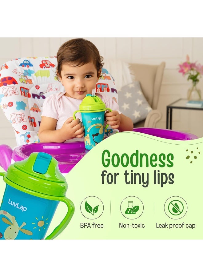 Luvlap Tiny Giffy Sipper for Infant/Toddler 300ml, Anti-Spill Sippy Cup with Soft Silicone Straw BPA Free, 18m+ (Green) - Image 3