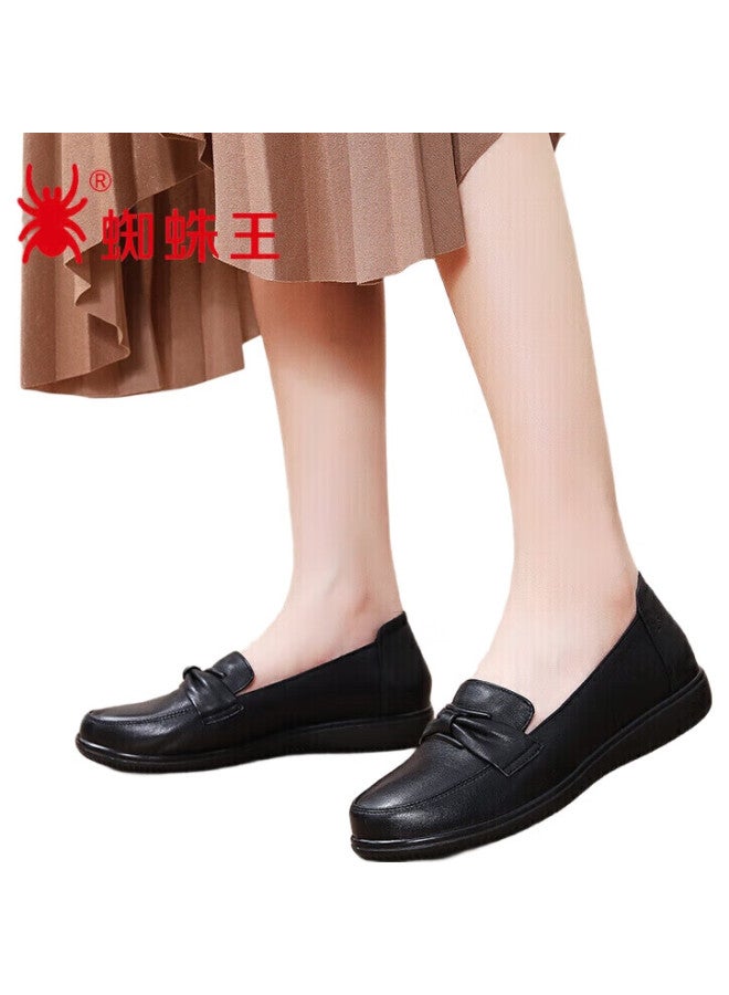 Spider King Loafers For Women, Fashionable Flats, Casual Leather Shoes, Simple And Comfortable Mom Shoes, Women'S Footwear, Black, Size 40 - Image 2