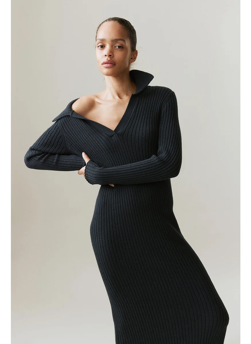 H&M Rib-Knit Collared Dress