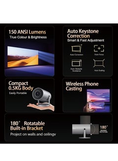 Airbot Airbot PJ168 EU - 1080P/4K Game Projector with Wi-Fi 6, 150 ANSI Lumens, Android 11, 360° Projection, Portable & Lightweight  - Image 3