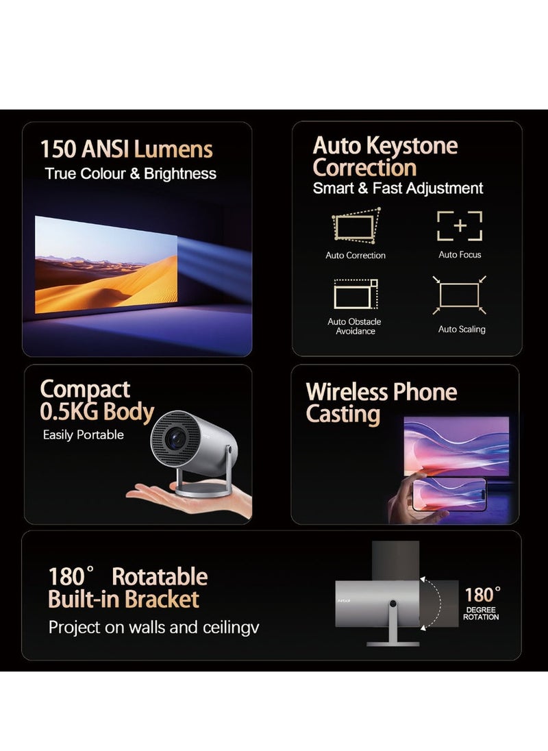 آيربوت Airbot PJ168 EU - جهاز عرض ألعاب 1080P / 4K مع Wi-Fi 6، 150 ANSI Lumens، أندرويد 11، إسقاط 360 درجة، محمول وخفيف الوزن  - Image 3