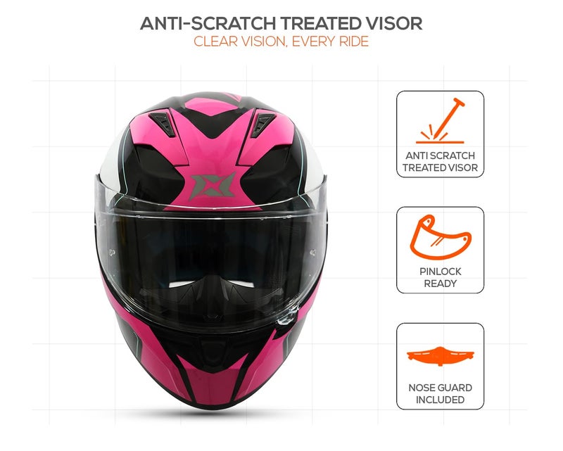 AXXIS Segment Vantage Full Face Helmet | ISI & DOT Certified | Dual Visor | Lightweight Polycarbonate Shell | Aerodynamic & Comfortable (Pink Black, M) - Image 4