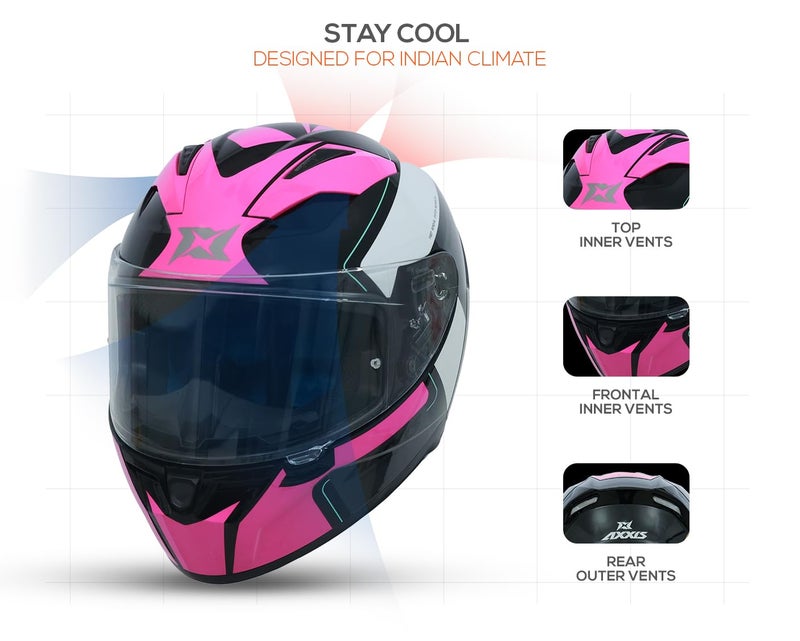 AXXIS Segment Vantage Full Face Helmet | ISI & DOT Certified | Dual Visor | Lightweight Polycarbonate Shell | Aerodynamic & Comfortable (Pink Black, M) - Image 3