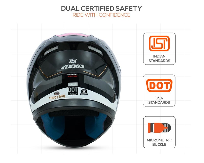 AXXIS Segment Vantage Full Face Helmet | ISI & DOT Certified | Dual Visor | Lightweight Polycarbonate Shell | Aerodynamic & Comfortable (Pink Black, M) - Image 5