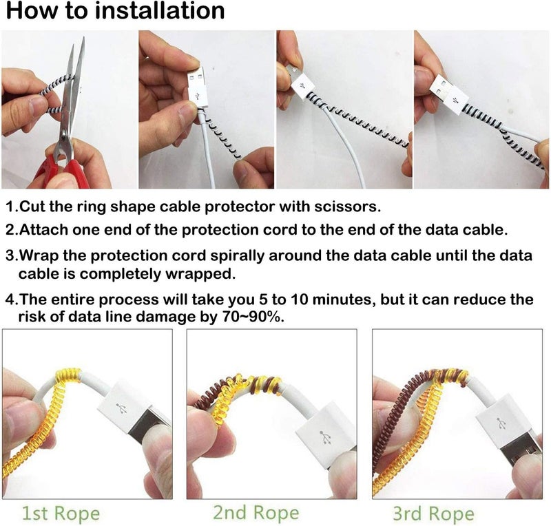 Rancco Cable Protector/Wire Repair/Pet Chew Cable Saver/Headphone Saver, 5 Pc Spiral Cable Strain Relief Cable Wrap Tube Charger Cord Sleeve for Phone Charge Cable, USB Date Cable[4.6ft/pc] - Image 3