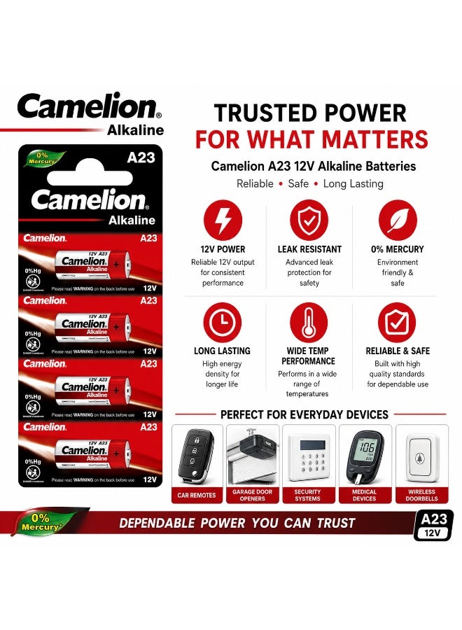 Camelion A23 12V Alkaline Batteries 5 Pack, Mini Battery for Car Alarm Remote, Garage Door Opener, Doorbell & Security Systems - Image 5