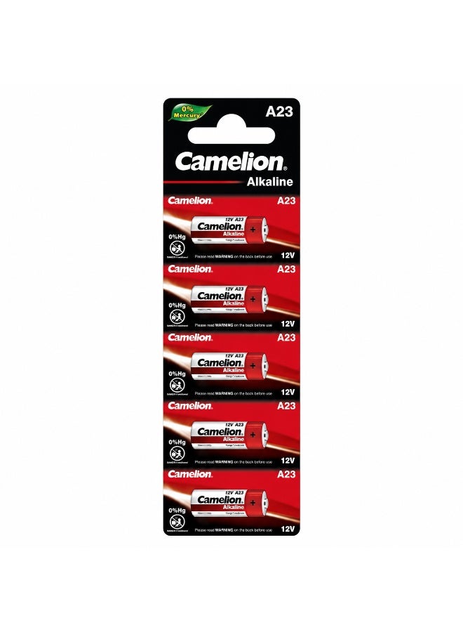 Camelion A23 12V Alkaline Batteries 5 Pack, Mini Battery for Car Alarm Remote, Garage Door Opener, Doorbell & Security Systems - Image 1