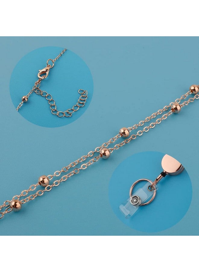 Prudiut Lanyards For Id Badges 3 Pack Badge Lanyard With 6 Pcs Id Badge Holder Retractable Stainless Steel Teacher Lanyards Cruise Ship Lanyards For Girl Women (Black Silver Rose Gold) - Image 5