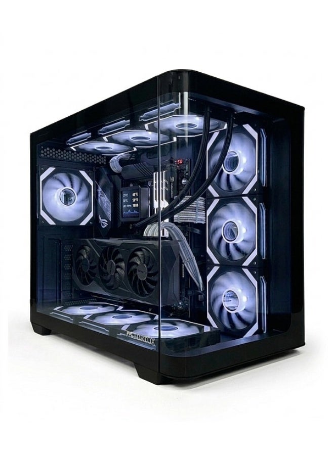 Tortox Curvo Gaming PC Case ATX/M-ATX/ITX Gaming PC Case with 7 * 120mm ARGB PWM Case Fans, 360MM Radiator Support, Type-C USB Port, 3*SSD Slot Gaming Case (Black) - Image 1