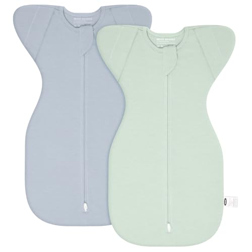 MEXXI Swaddle Baby Sleep Sack With Arms Up 2 Pack Baby Transitional Swaddle with Double Zipper100 Organic Cotton Swaddles for Newborns 05 TOG Pistacho GreenAlice Blue 03 Months - Image 1
